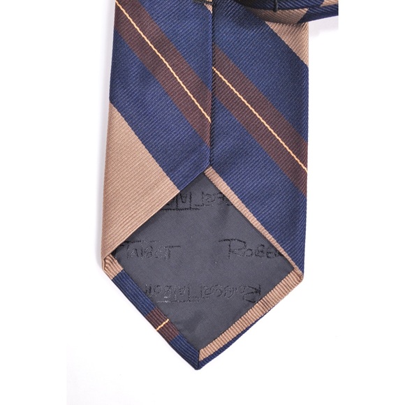 Vtg Robert Talbott Skinny Silk Neck Tie Navy Tan - Picture 5 of 5